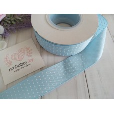 Лента репсовая 25 мм "Мелкий горох на голубом" №184